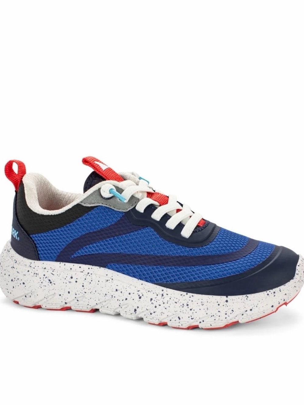 Kids Blue Mesh Sneakers with Red Pull Tab
